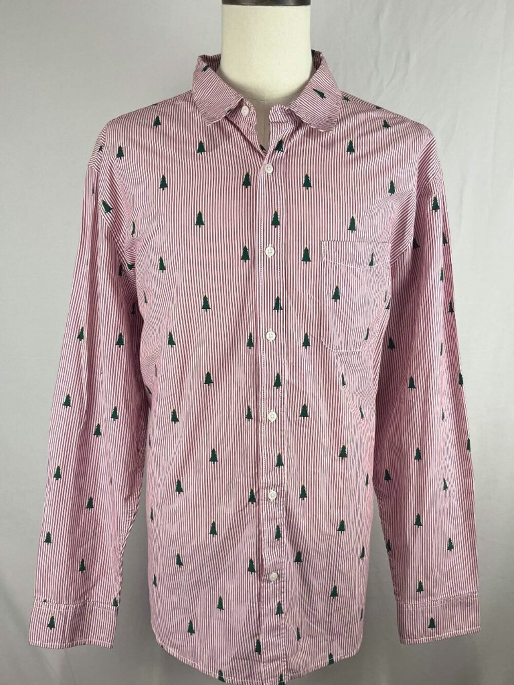 NWT The Childrens Place Mens Red Striped Christmas Tree Button Up Shirt Size XXL